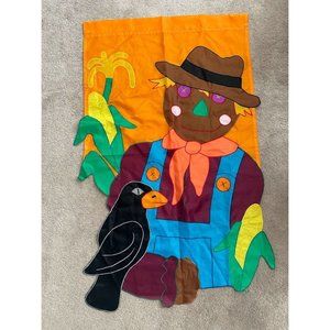 Vintage Scarecrow and Black Crow with Corn Outdoor Yard Flag Decoration